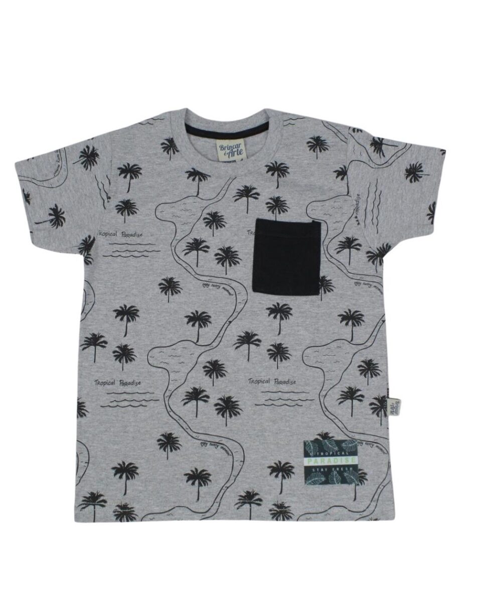 Camiseta Manga Curta Estampada Tropical Paradise com Bolso 6066 – Brincar é Arte