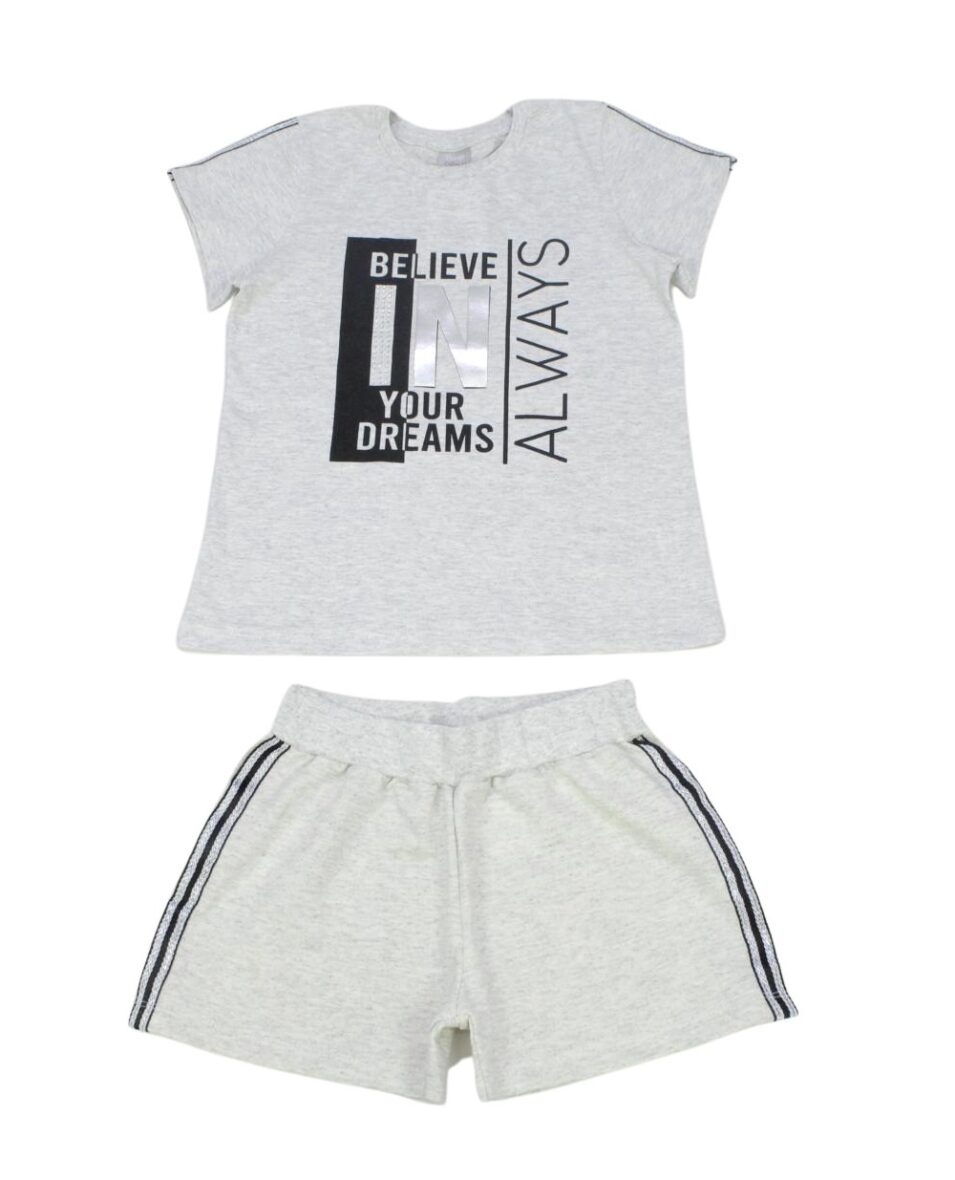 Conjunto Feminino Blusa Believe e Shorts Moletinho T775-4 – Two Colors