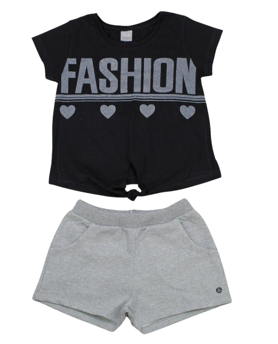 Conjunto Feminino Blusa Manga Curta Estampada Fashion e Shorts Moletinho T684-4 – Two Colors