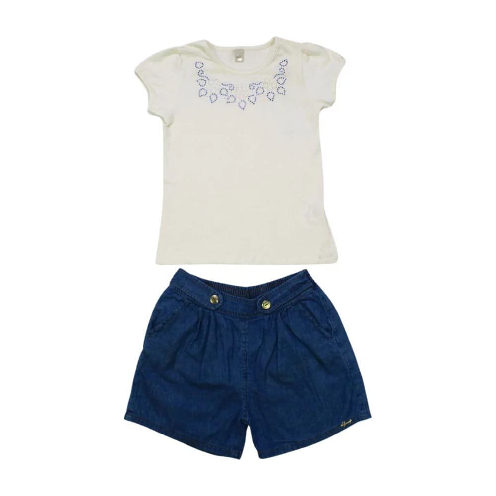 Conjunto Feminino Blusa com Strass e Shorts Jeans 22769 – Glinny