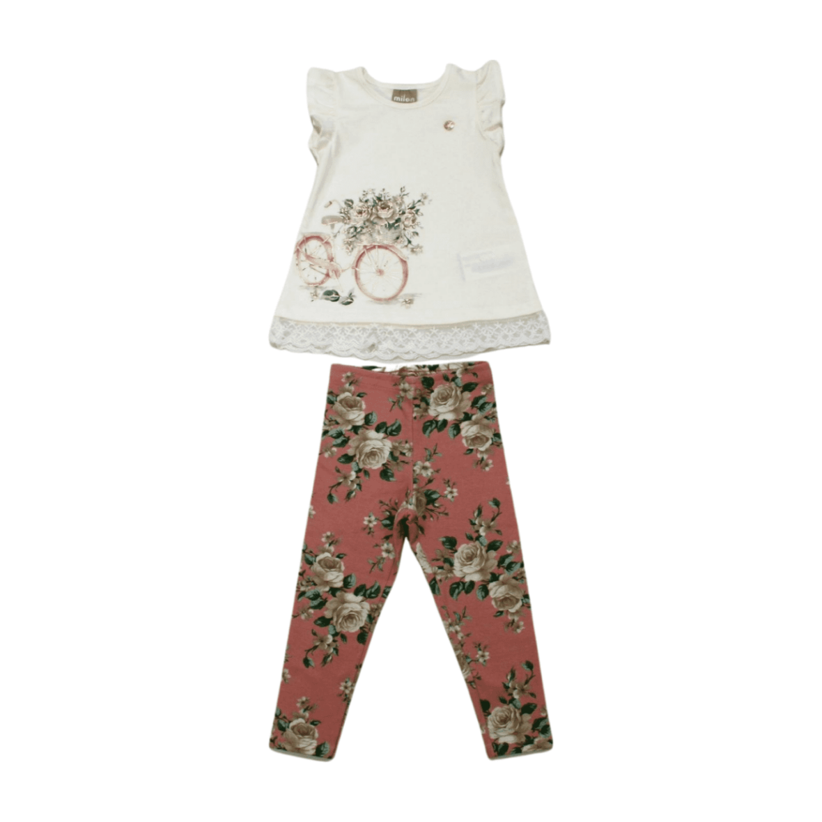 Conjunto Feminino Blusa com Tule e Legging Estampada Flores 2000384 – Milon