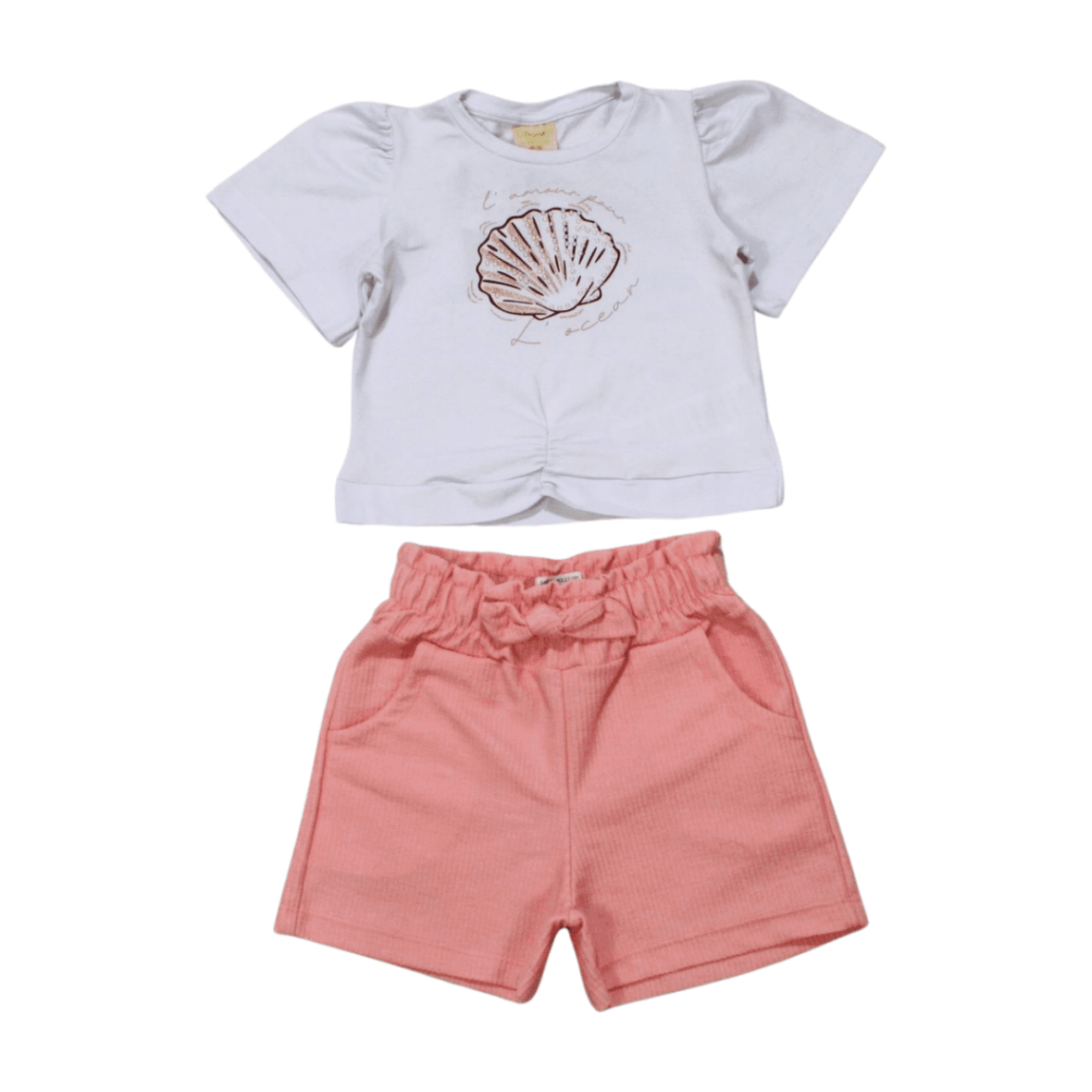 Conjunto Feminino Blusa Concha Glitter e Shorts Moletinho 27803 – Angerô