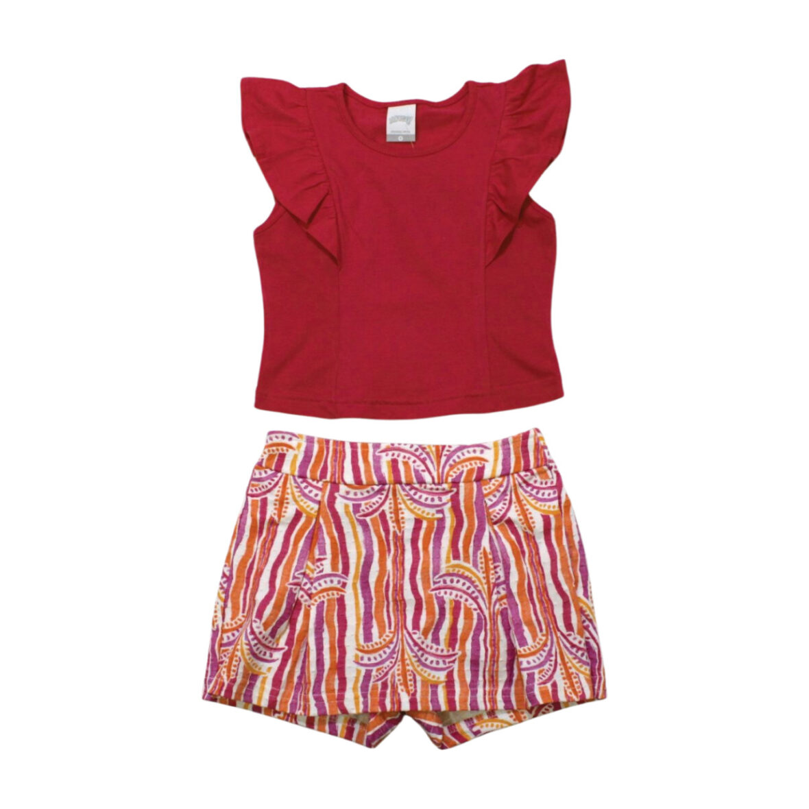 Conjunto Feminino Blusa e Shorts Saia Estampado com Babado 67868 – Alakazoo