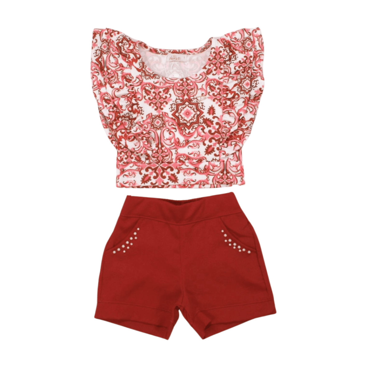 Conjunto Feminino Blusa Estampada e Shorts Jacquard 22187 – Alekids