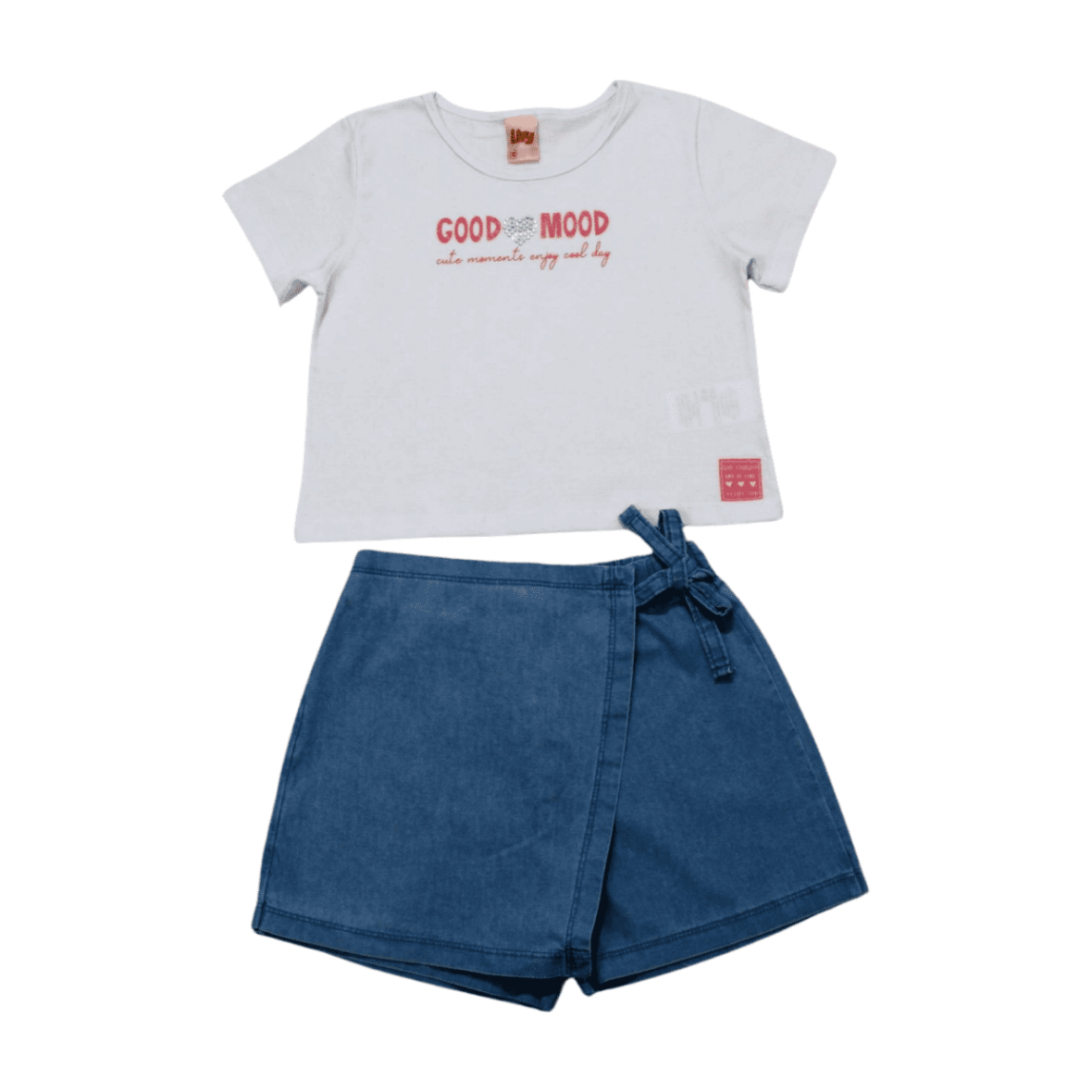 Conjunto Feminino Blusa Good Mood Glitter e Shorts Jeans 8704 – Livy