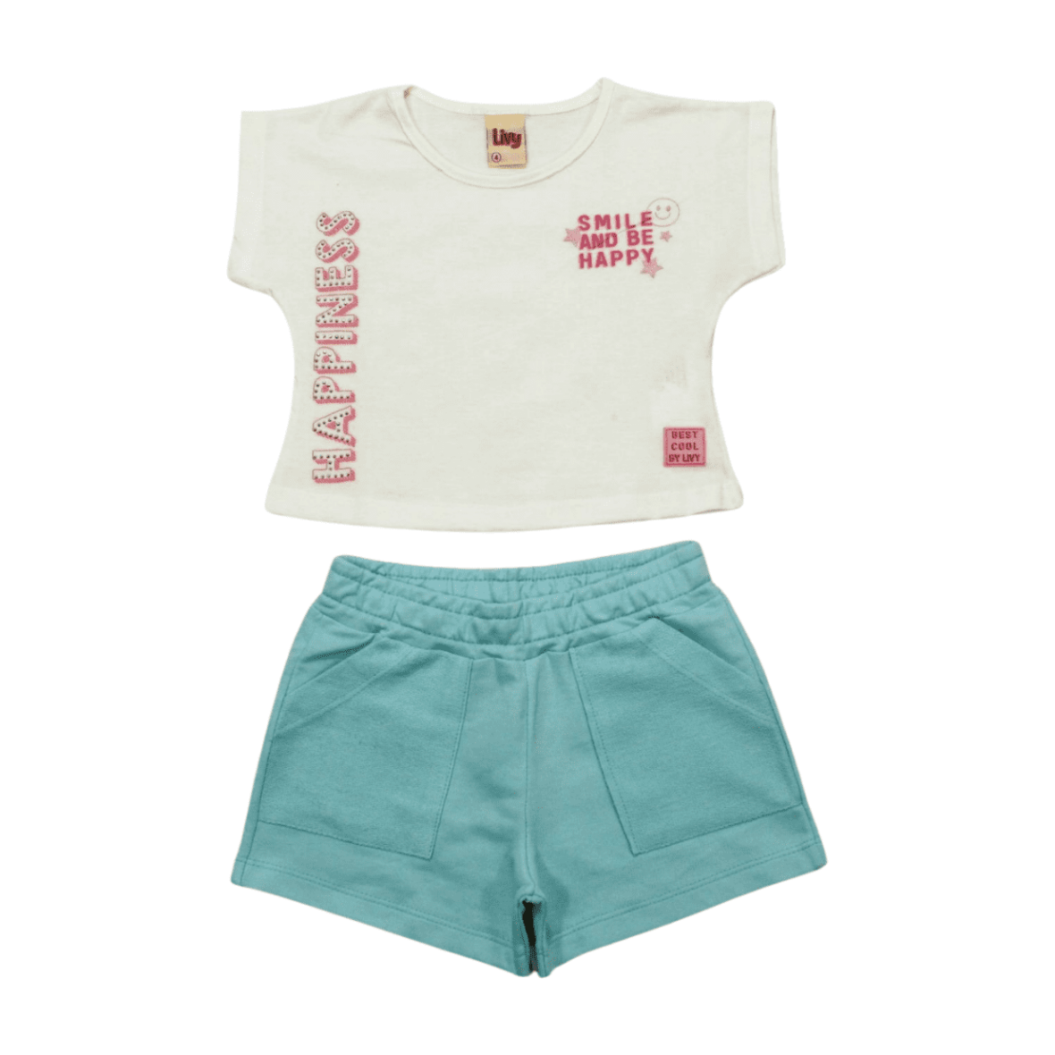 Conjunto Feminino Blusa Happiness com Strass e Shorts Moletinho 8681 – Livy