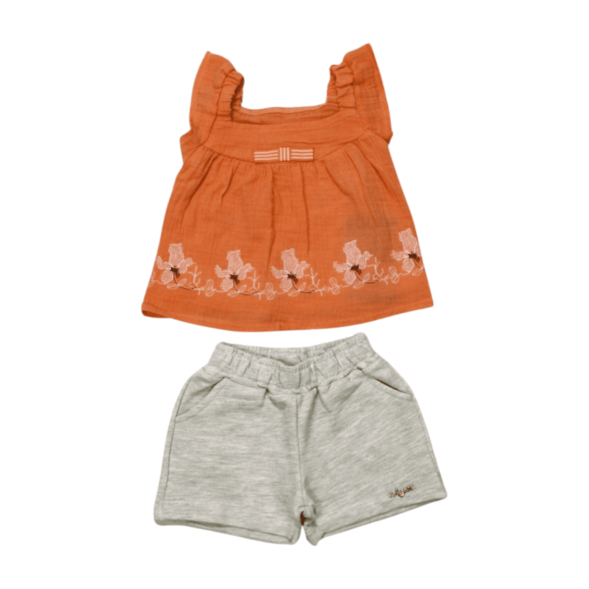 Conjunto Feminino Blusa Rosas Bordada e Shorts Moletinho 27783 – Angerô