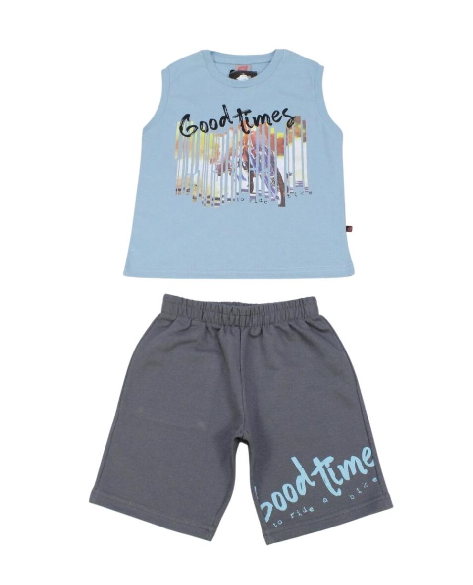 Conjunto Masculino Regata Estampada Good Times e Bermuda Moletinho 7012 – Dino Boy