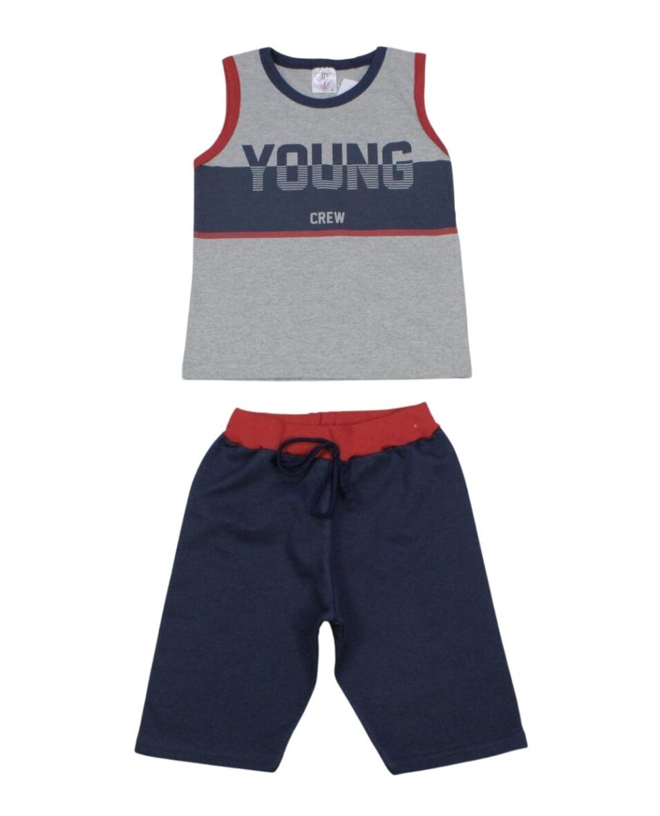 Conjunto Masculino Regata Estampada Young e Bermuda Moletinho 3022 – JD Boys