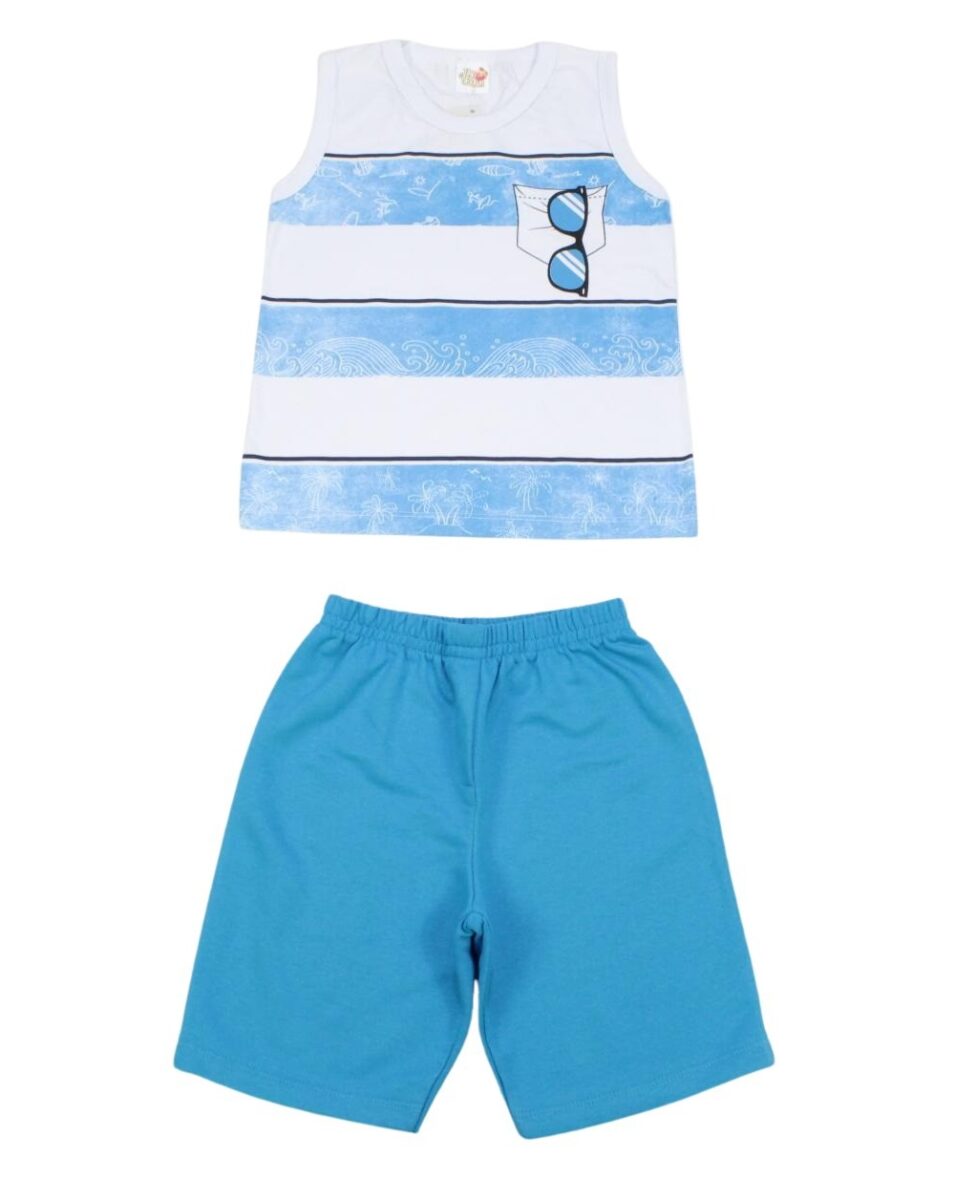 Conjunto Masculino Regata Estampada Óculos e Bermuda Moletinho 21510 – Jocaju