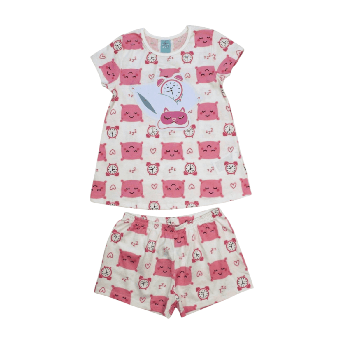 Pijama Malha Curto Feminino Estampa Gato Brilha no Escuro 1000442 – Kyly