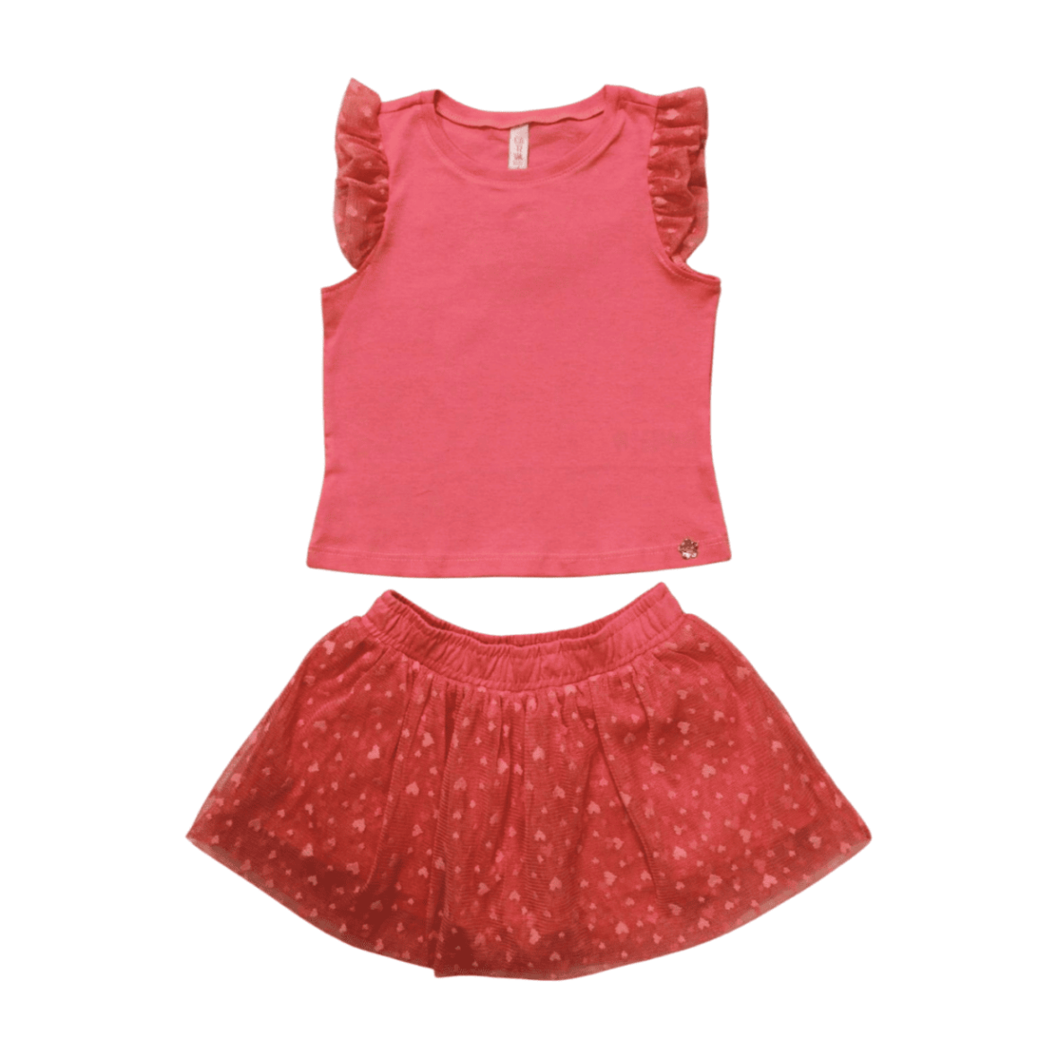 Conjunto Feminino Blusa e Saia com Tule Corações C91267 – Cativa