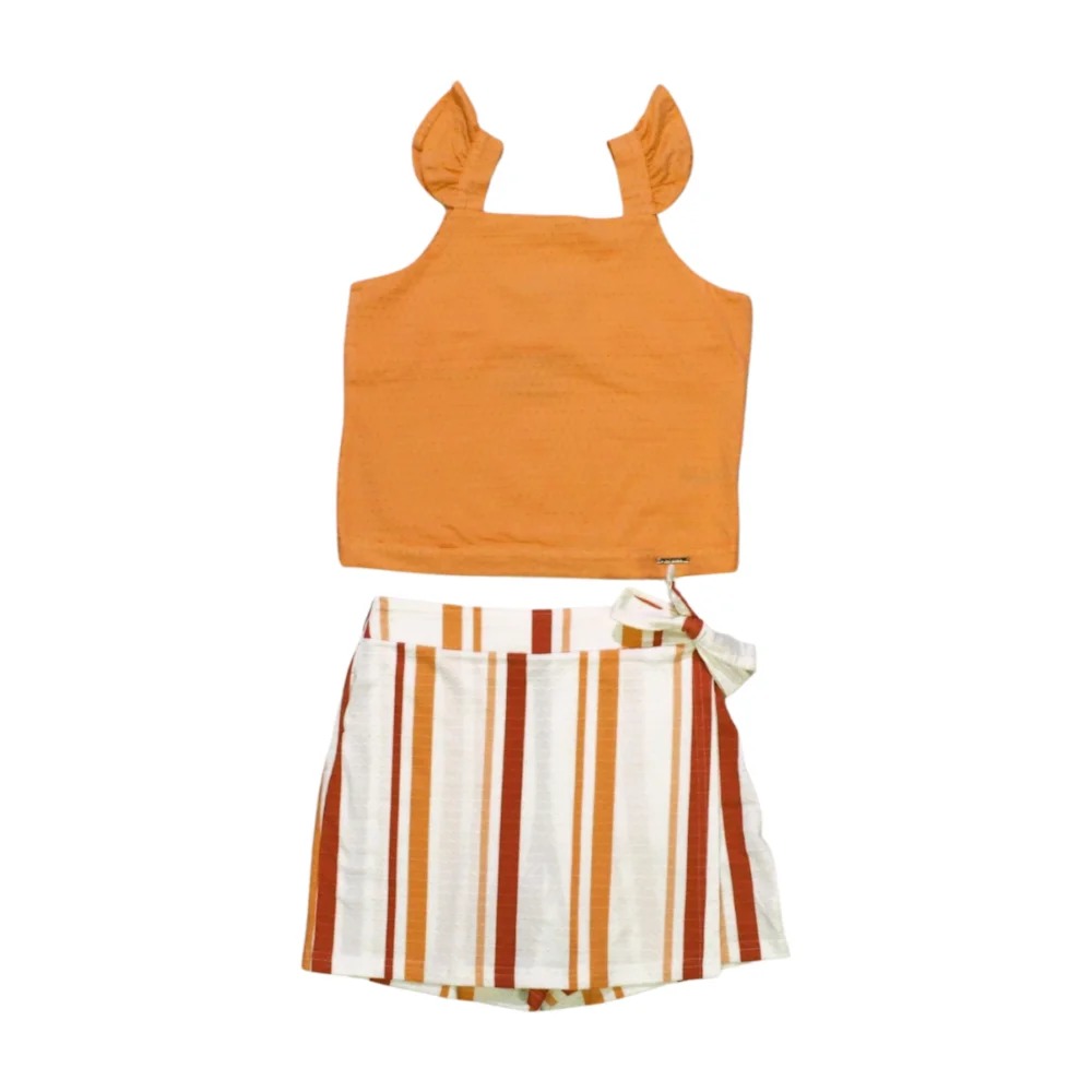 Conjunto Feminino Blusa e Shorts Saia Listrado 46740 – Alakazoo