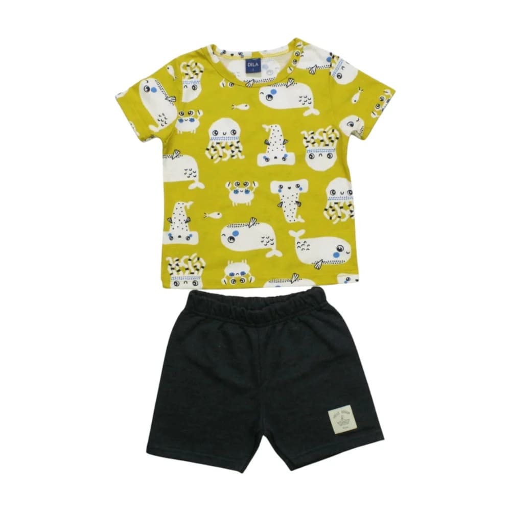 Conjunto Masculino Camiseta Estampa Fundo do Mar e Bermuda Moletinho 4297 – Dila