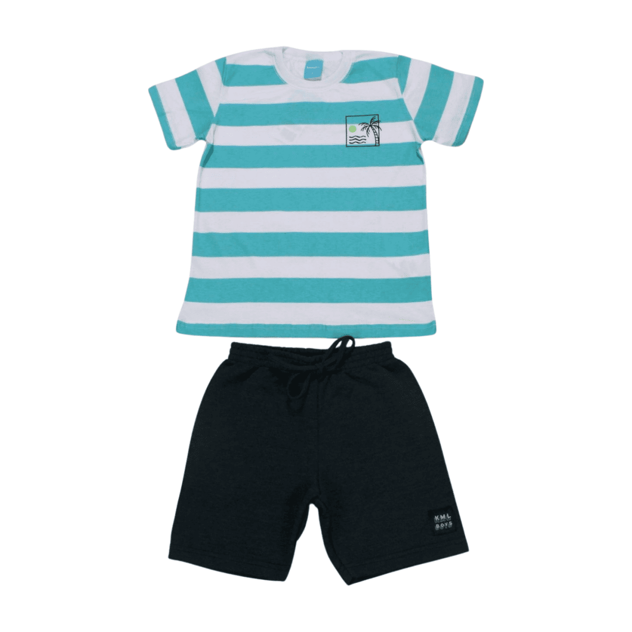 Conjunto Masculino Camiseta Listrada e Bermuda Moletinho 43702 - Kamylus