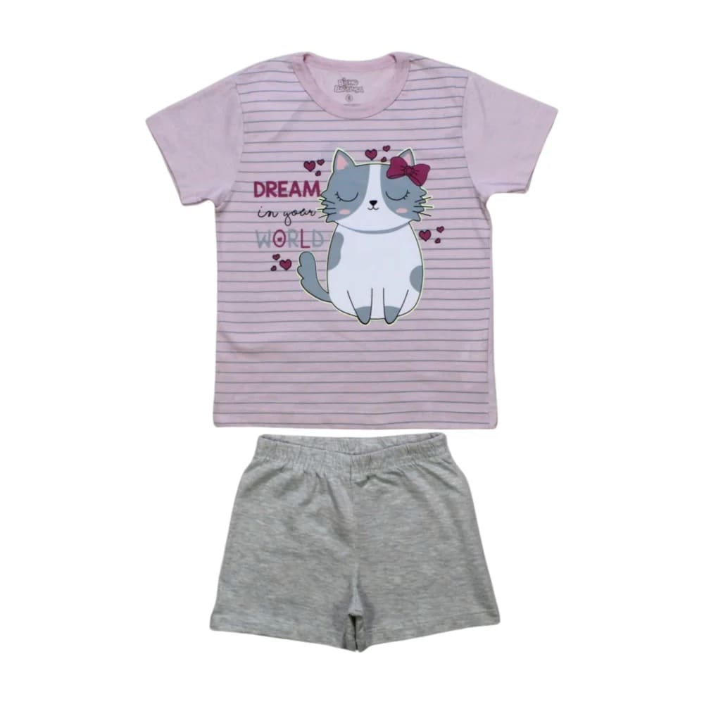 Pijama Malha Curto Feminino Estampa Gatinha Brilha no Escuro 9258 – Bicho Bagunça