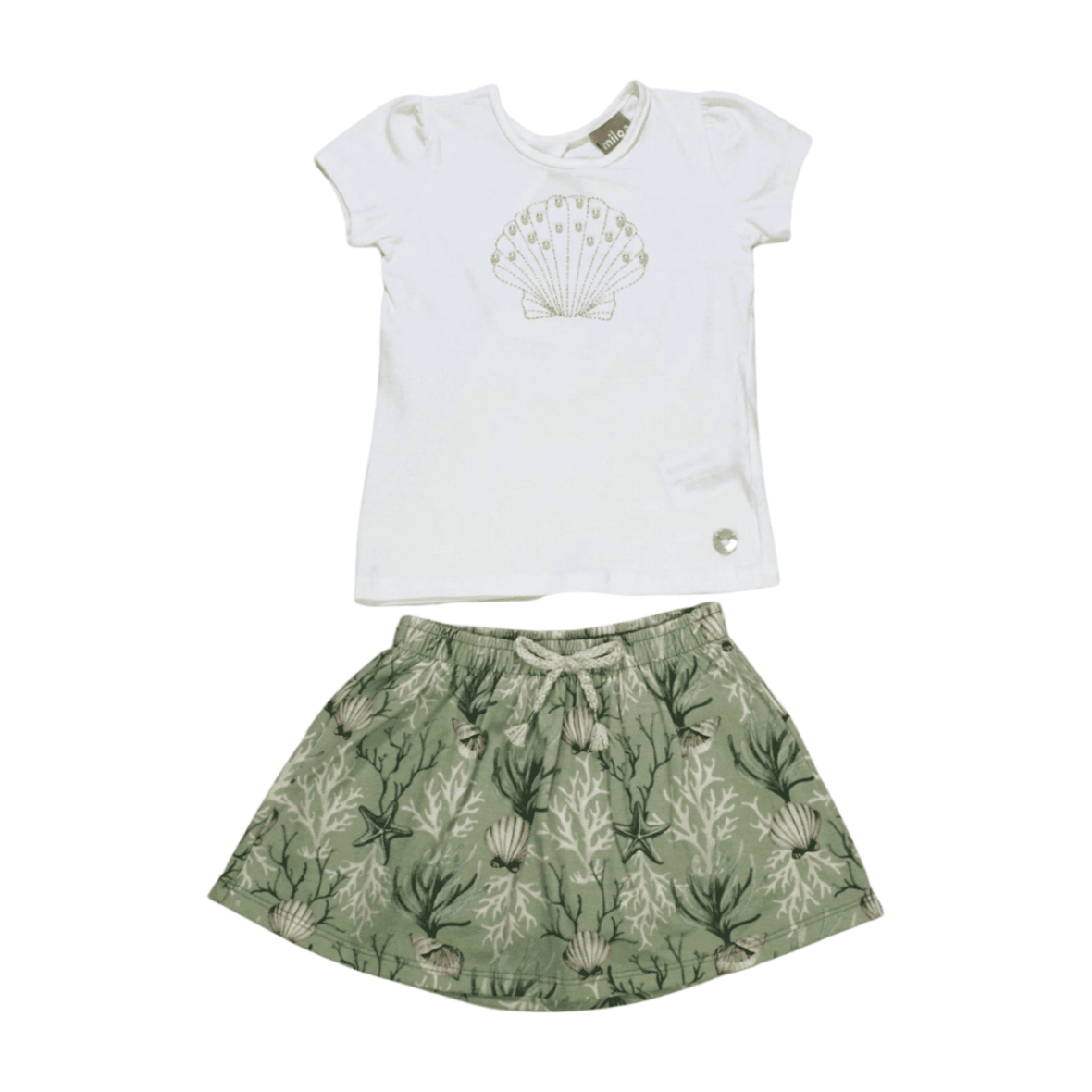 Conjunto Feminino Blusa e Saia Estampada Fundo do Mar 2000538 – Milon