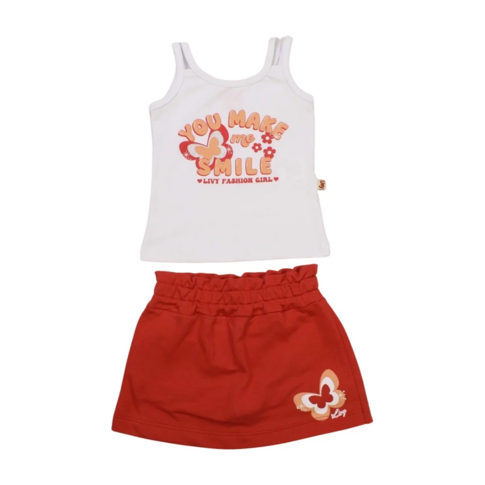Conjunto Feminino Blusa Estampa Smile e Saia Moletinho 8895 – Livy