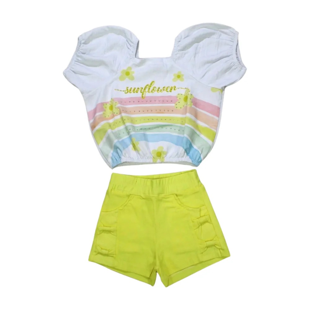 Conjunto Feminino Blusa Estampa Sunflower e Shorts 1951 – Carol e Dani