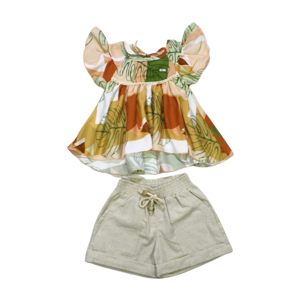 Conjunto Feminino Blusa Estampada e Shorts Linho 2904 – D.Tuiá