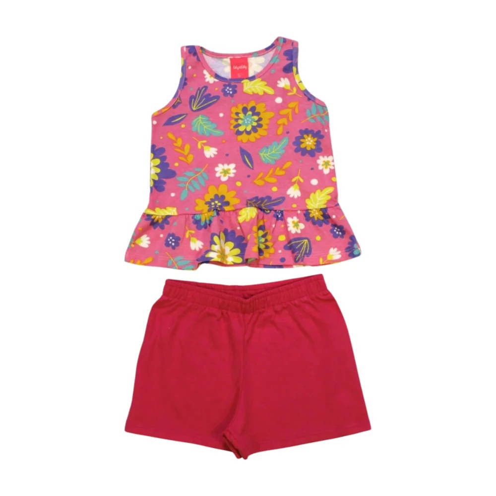 Conjunto Feminino Blusa Estampada Flores e Shorts Moletinho 50415 – Kely Kety