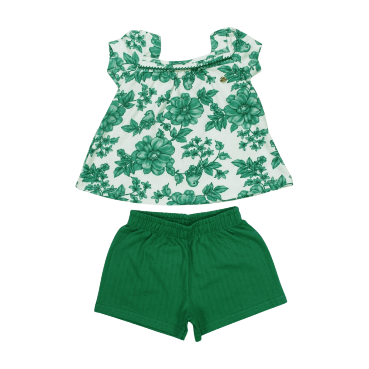 Conjunto Feminino Blusa Estampada Flores e Shorts Trabalhado 2000537 – Milon