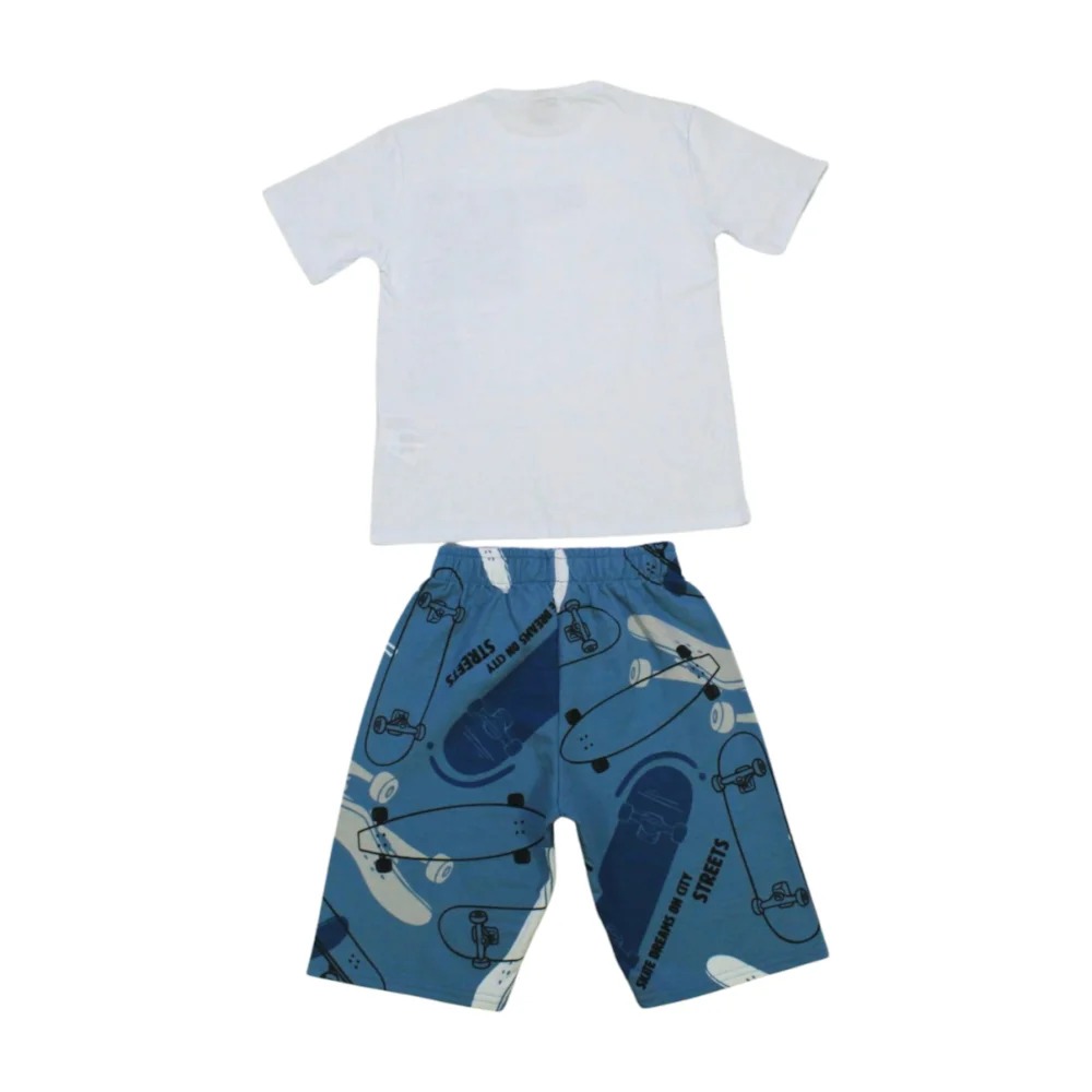 Conjunto Masculino Camiseta e Bermuda Moletinho Estampada Skate 1000620 – Kyly