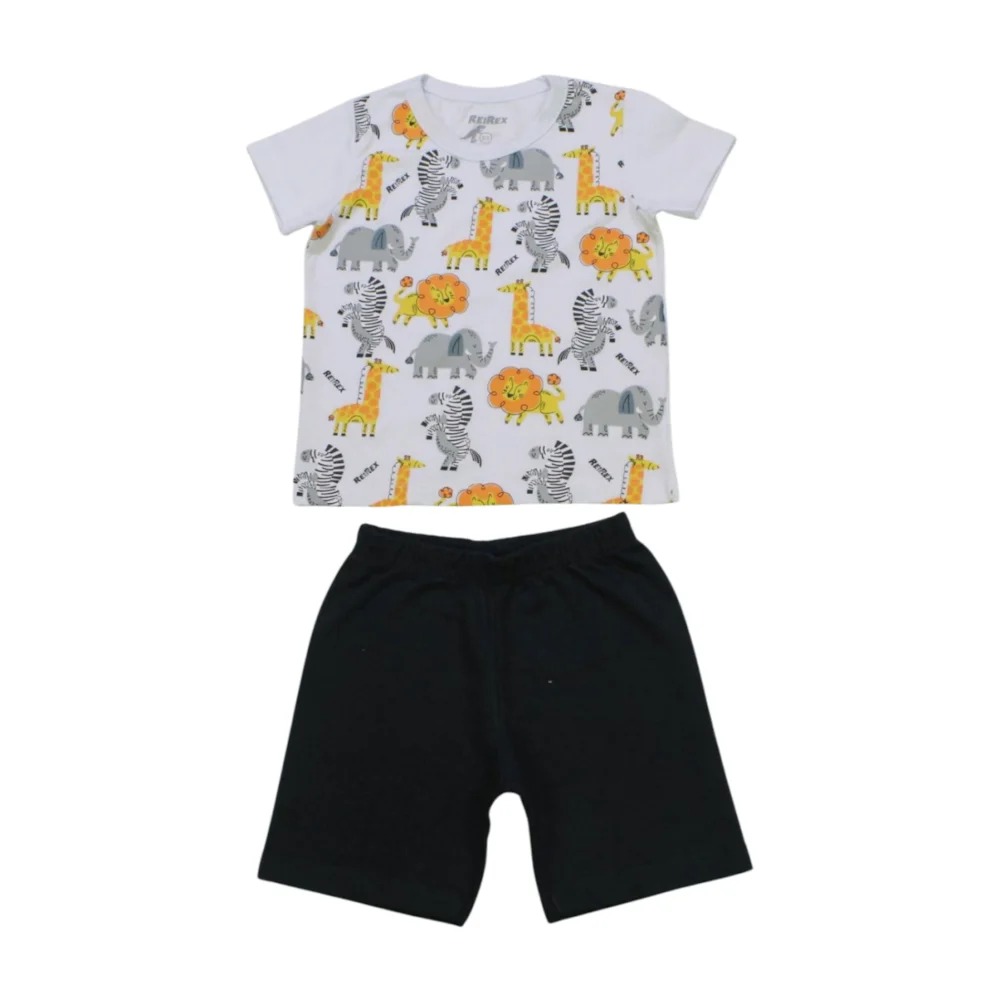 Conjunto Masculino Camiseta Estampada Bichos e Bermuda Moletinho 51110 – Rei Rex