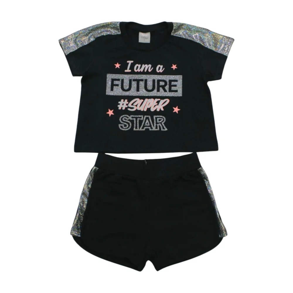 Conjunto Feminino Blusa Cropped e Shorts Moletinho com Detalhe em Cirrê 21324 – Two Colors
