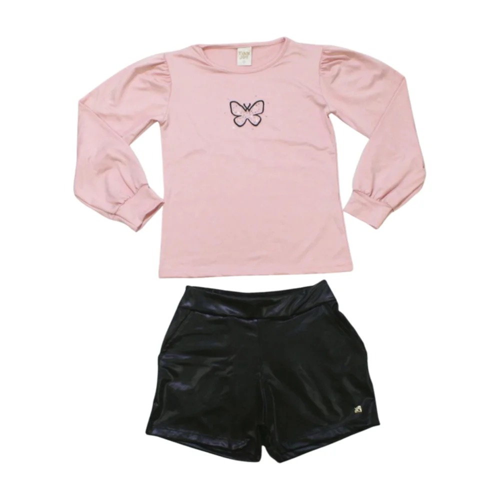 Conjunto Longo Feminino Blusa Borboleta e Shorts Cirrê 11814 – Tiny Joy