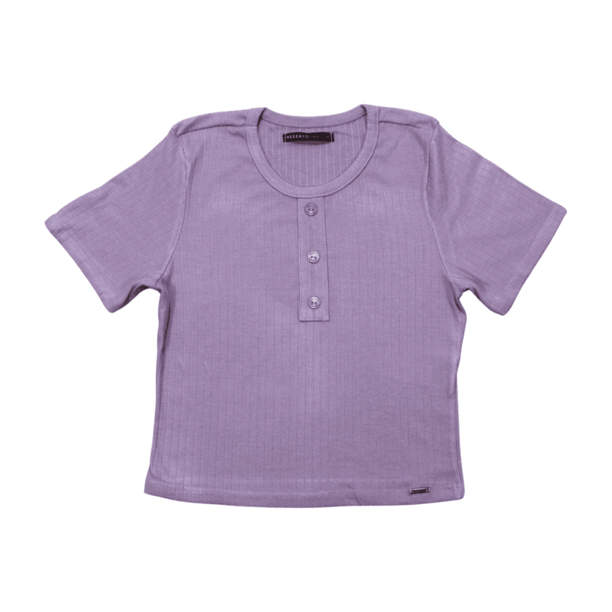 Blusa Cropped Manga Curta Canelada com Botões 31366 - Rezzato