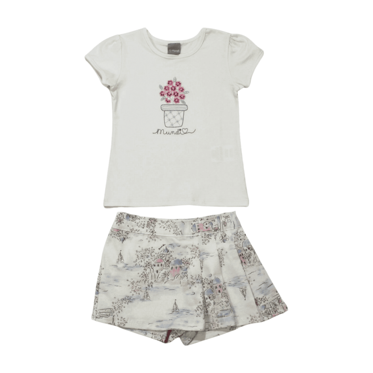 Conjunto Blusa e Shorts Saia Estampado Corações  26257 - Brandili Mundi