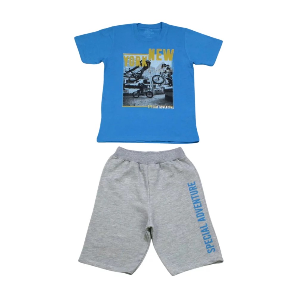 Conjunto Camiseta Estampa New e Bermuda Moletinho 6184 – Bicho Bagunça