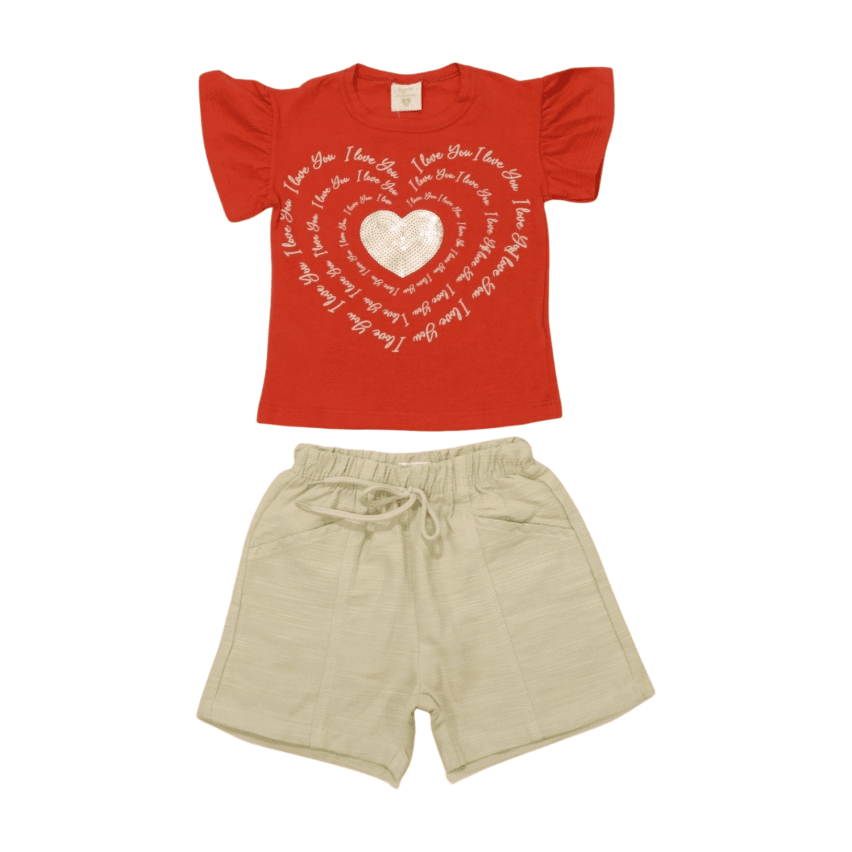 Conjunto Feminino Blusa Bordado Coração Lantejoulas e Shorts Tecido 27835 - Angerô