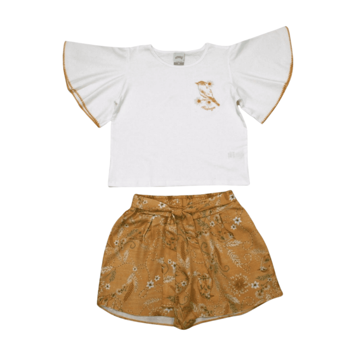 Conjunto Feminino Blusa com Bordado Pássaro e Shorts 37376 – Alakazoo