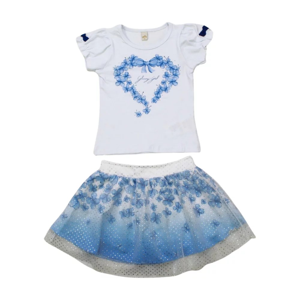 Conjunto Feminino Blusa Coração e Saia com Tule 21566 – Glinny