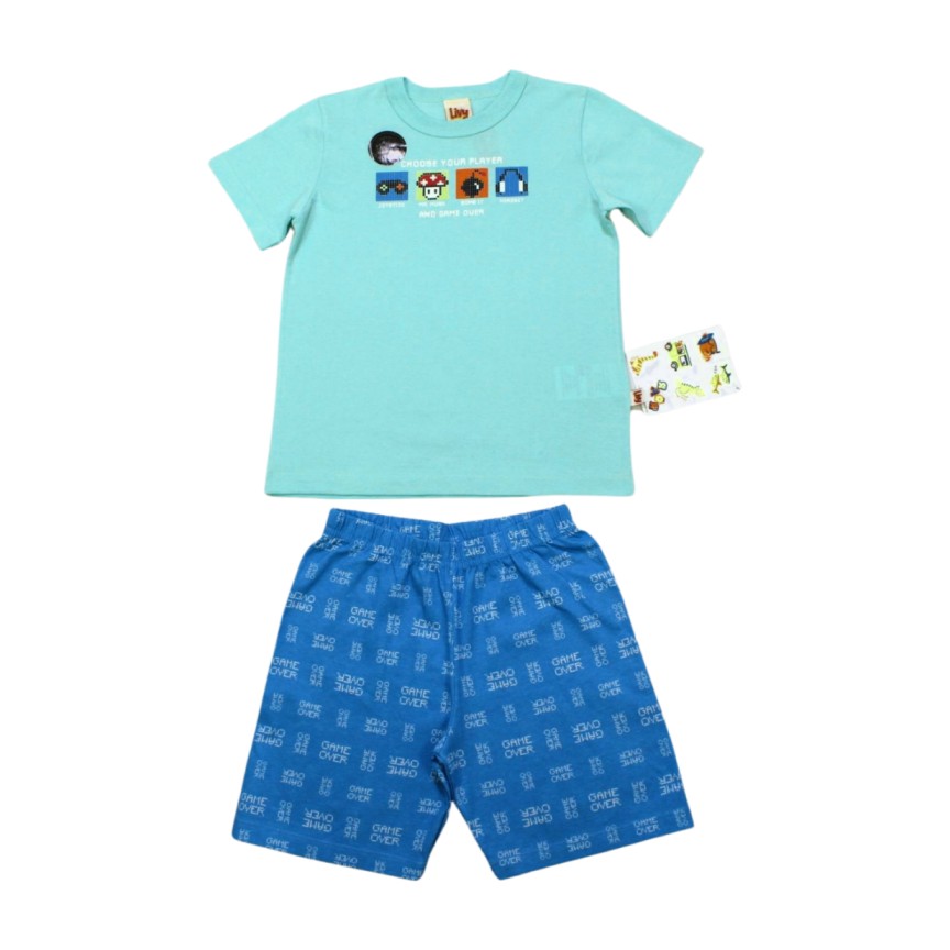 Pijama Malha Curto Masculino Estampa Player Brilha no Escuro 8780 – Livy