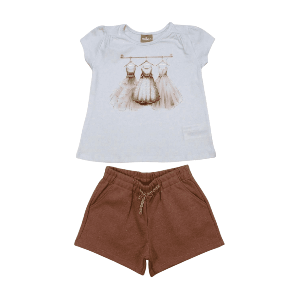 Conjunto Feminino Blusa Estampa Cabides e Shorts Moletinho com Lurex 2000379 – Milon