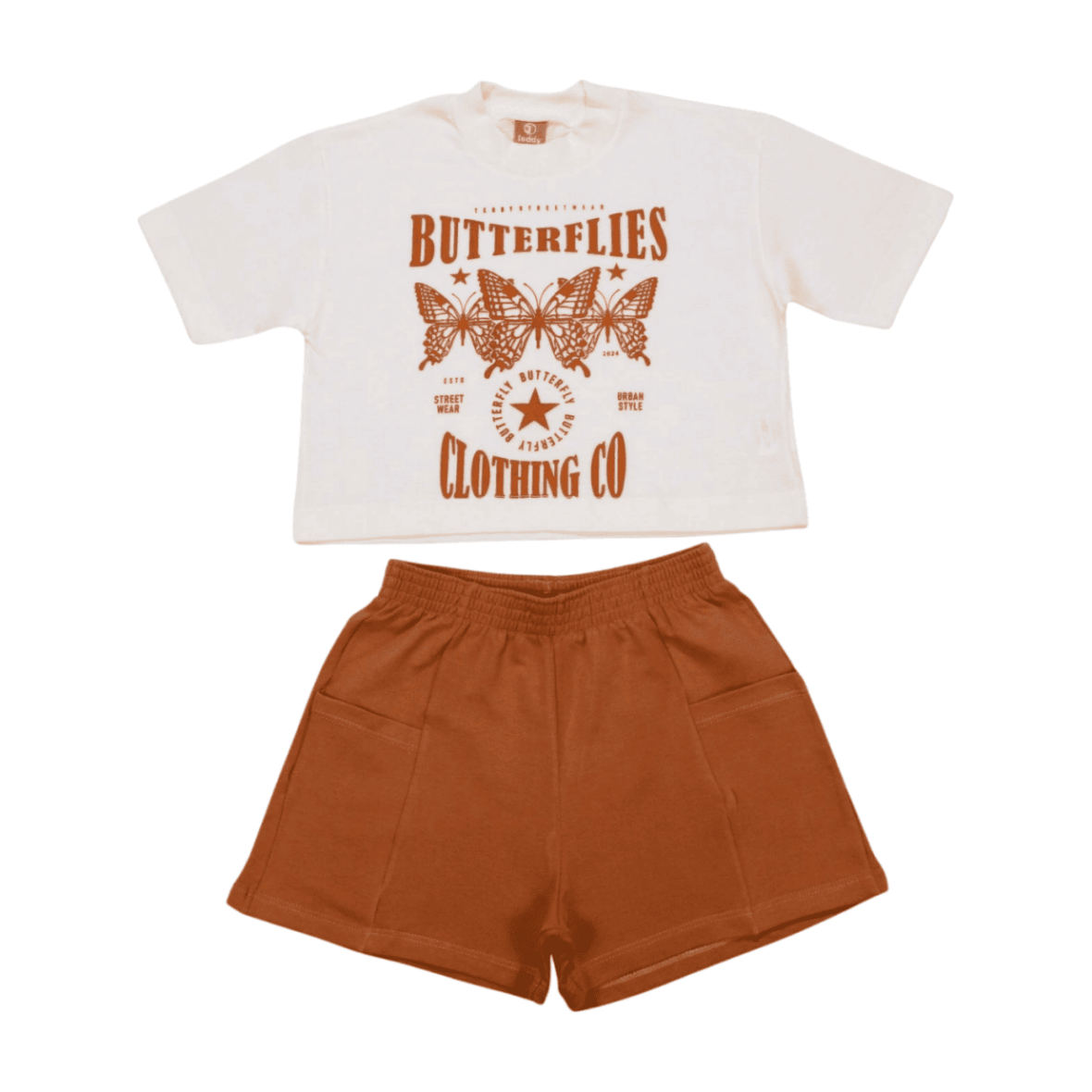 Conjunto Feminino Blusa Estampa Butterflies e Shorts Moletinho 17644 – Teddy