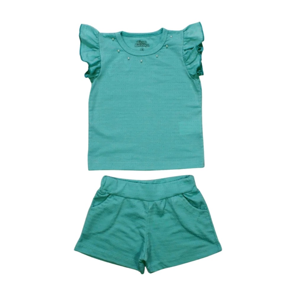 Conjunto Feminino Blusa com Aplique Pérolas e Shorts Poá  3343 – Bicho Bagunça