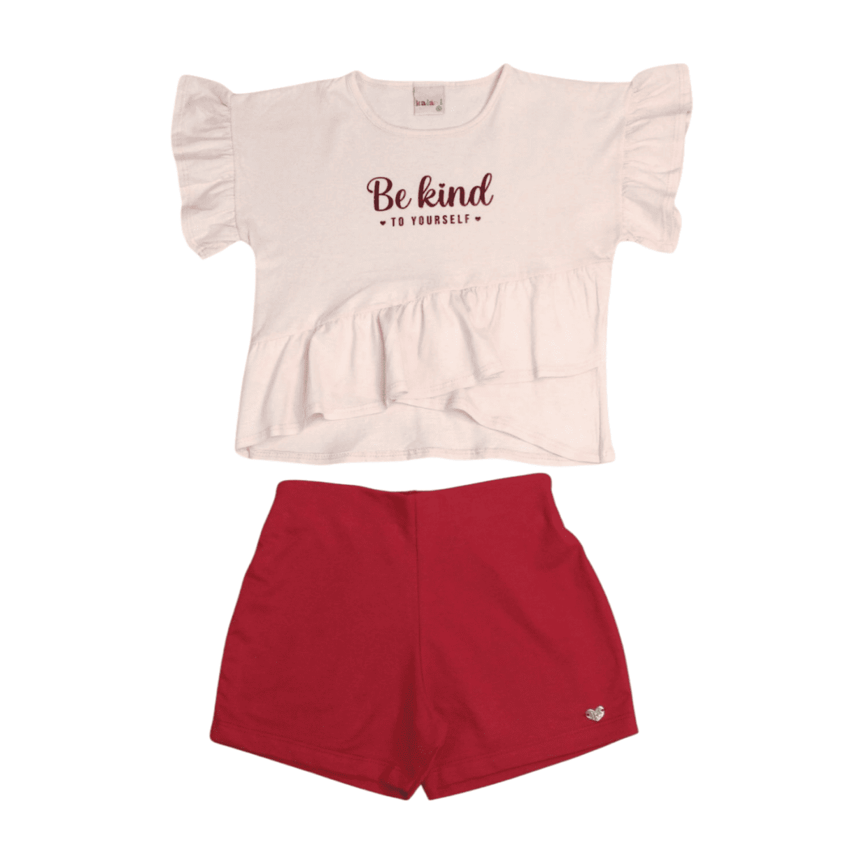Conjunto Feminino Blusa Estampa Be Kind e Shorts Moletinho 11447 - Kaiani