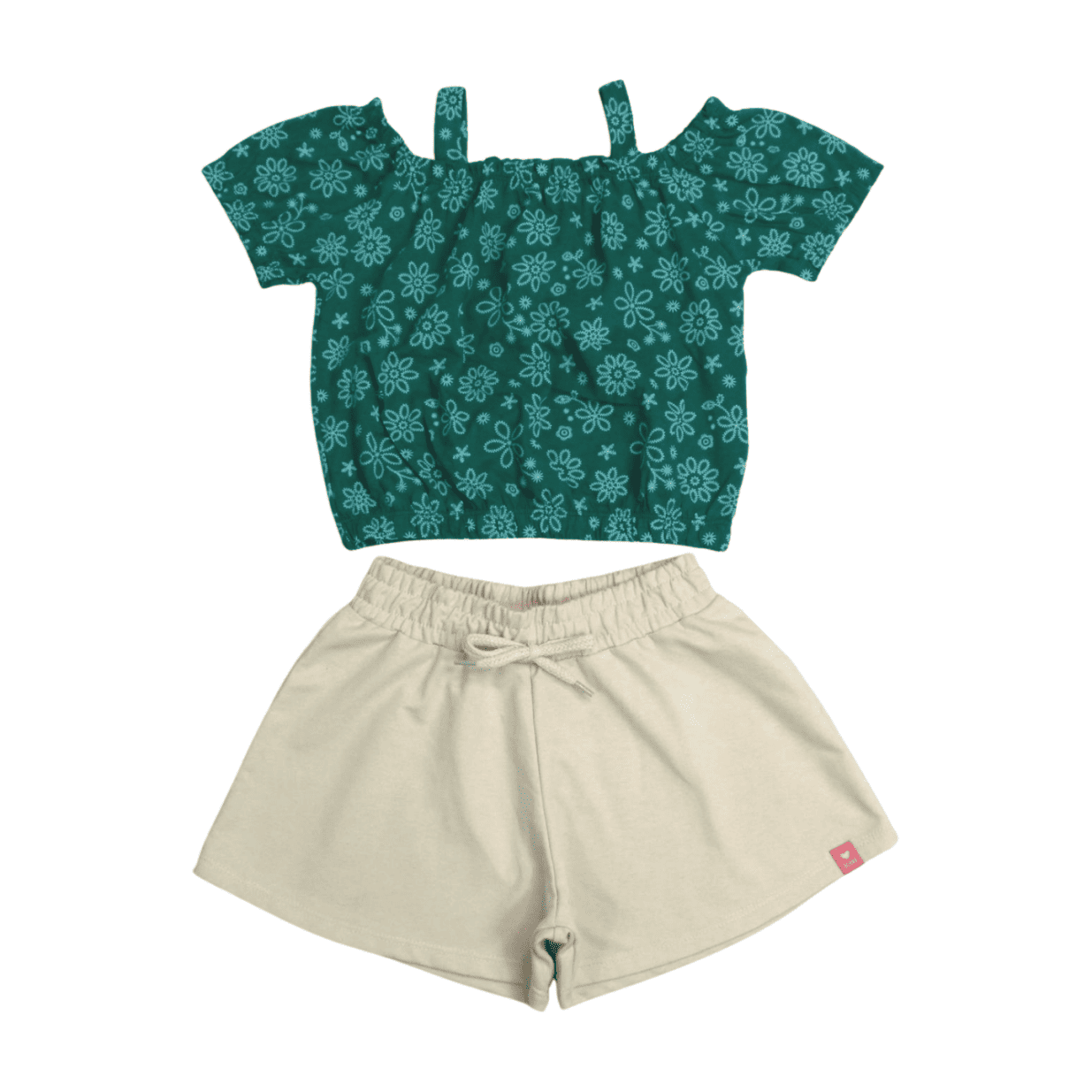 Conjunto Feminino Blusa Estampada Flores e Shorts Moletinho 11448 - Kaiani