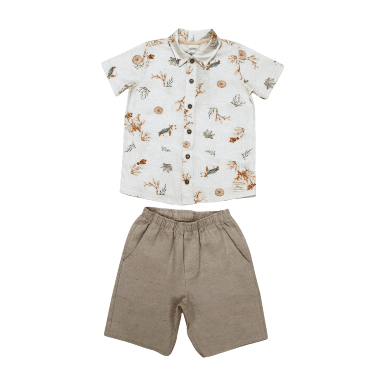 Conjunto Masculino Camisa Estampada Fundo do Mar e Bermuda Tecido 44952 - Alakazoo