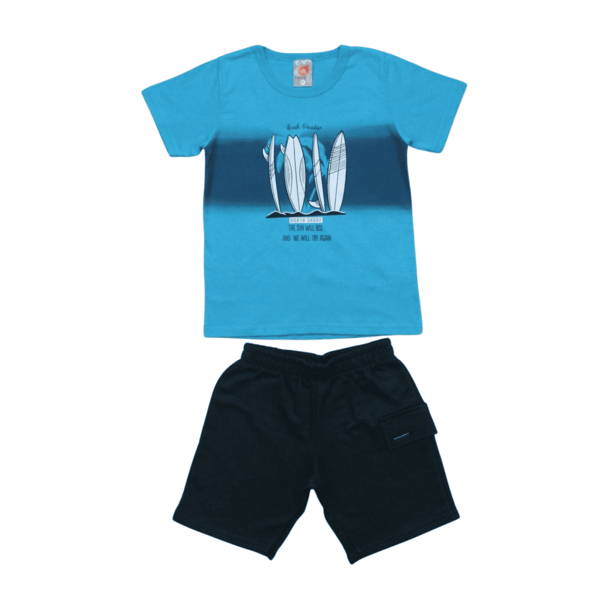 Conjunto Masculino Camiseta Estampa Prancha e Bermuda Moletinho 07905 - Dino Boy