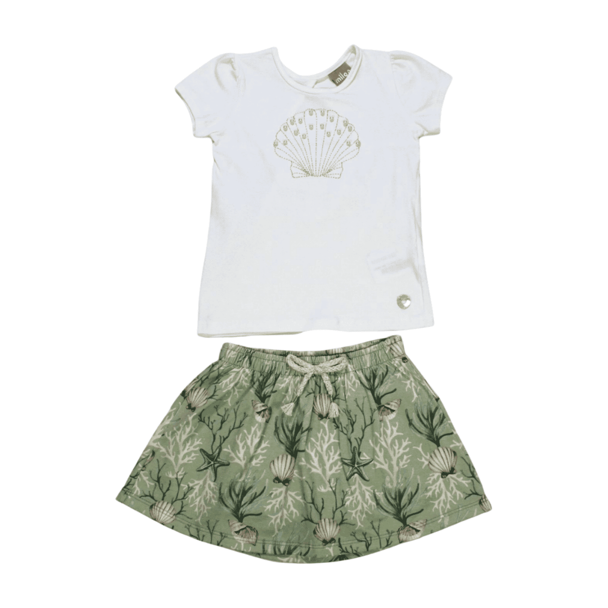Conjunto Feminino Blusa e Saia Estampada Fundo do Mar 2000538 - Milon
