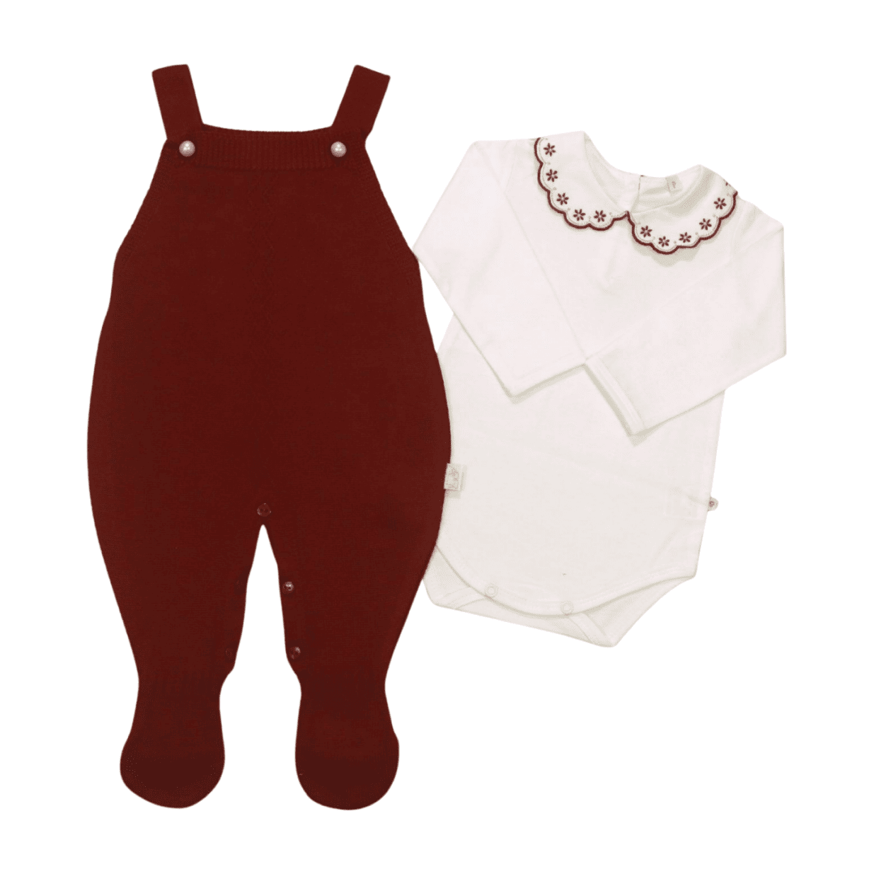 Macacão Tricô Longo Feminino com Body Bordado Flores 2 Peças 2694 - Chandra