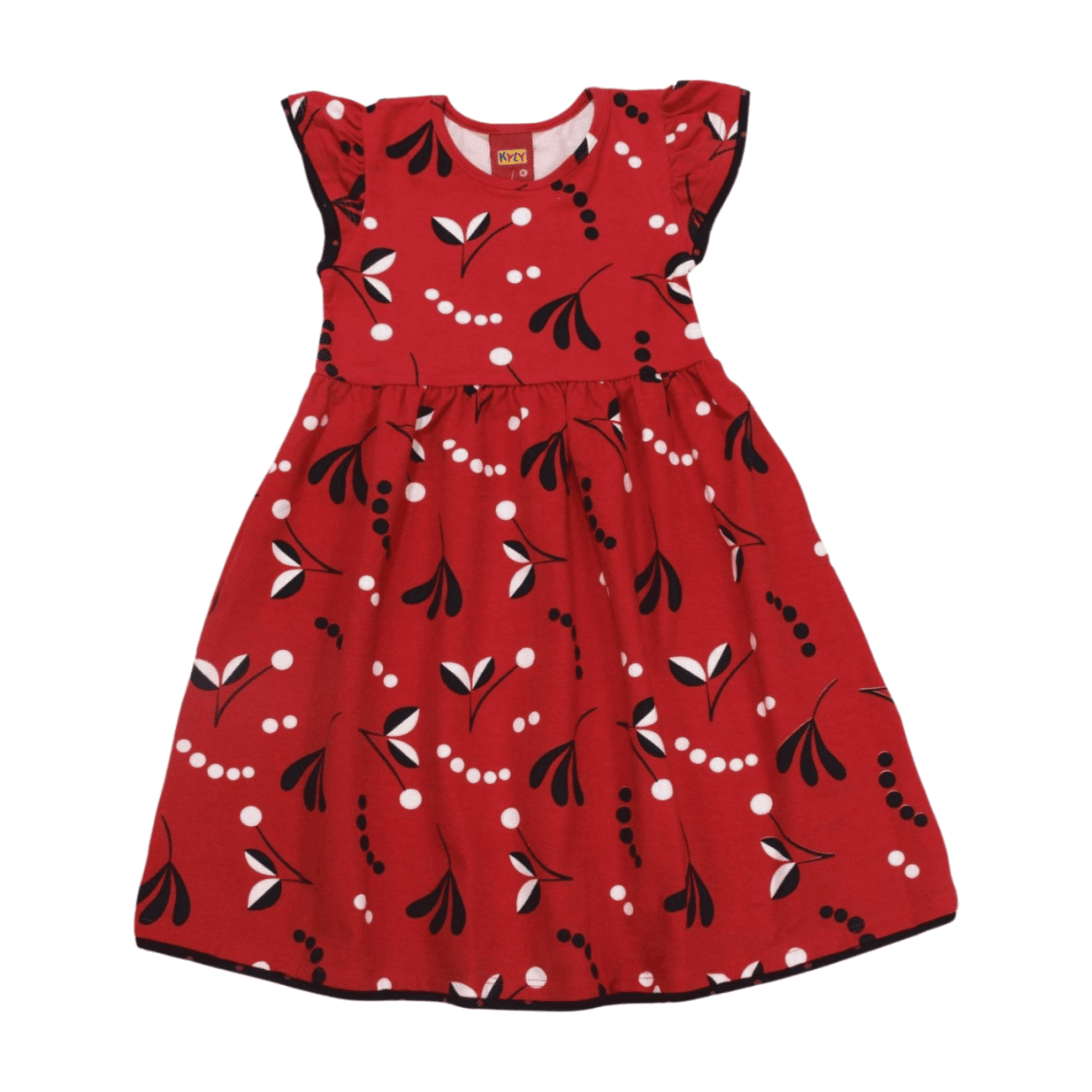 Vestido Manga Curta Estampado Folhas 1000531 - Kyly