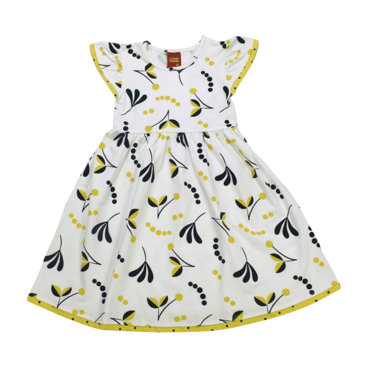 Vestido Manga Curta Estampado Folhas 1000531 - Kyly