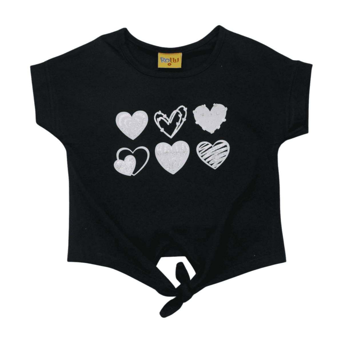 Blusa Manga Curta com Nó Estampa Corações 22160 - Rollu