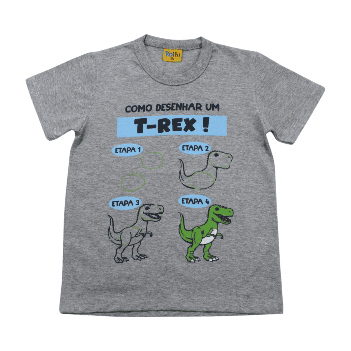 Camiseta Manga Curta Estampa Dinossauro 22226 - Rollu